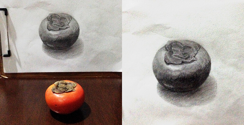 海の見えるの部屋でいつもより開放されて描いた柿
