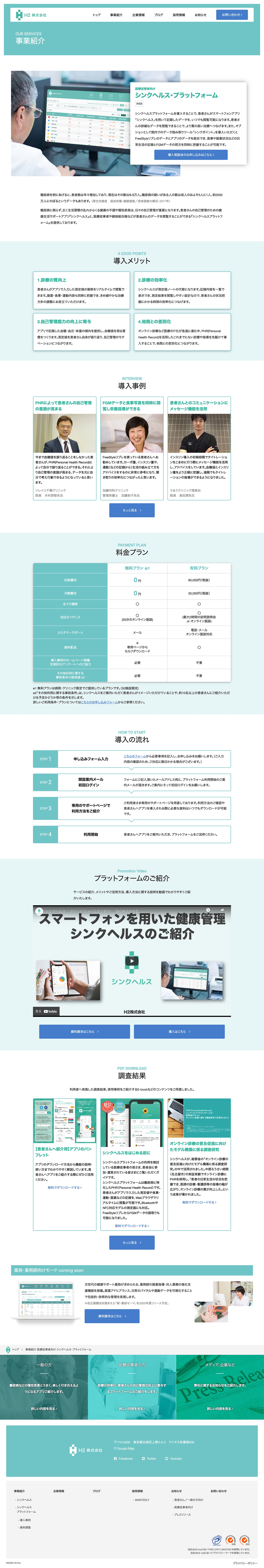 Webサイト制作を行ったシンクヘルス株式会社の使い方画面